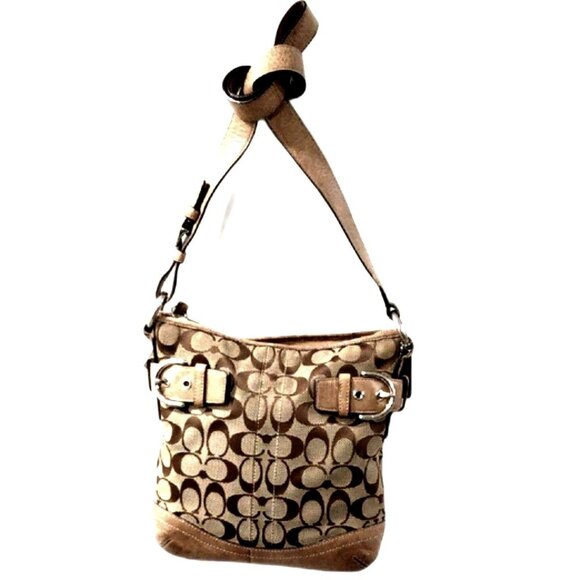 COACH Vintage Signature Canvas & Tan Leather Shoulder Bag - Style 6740 - 9.5x10" - Picture 1 of 13